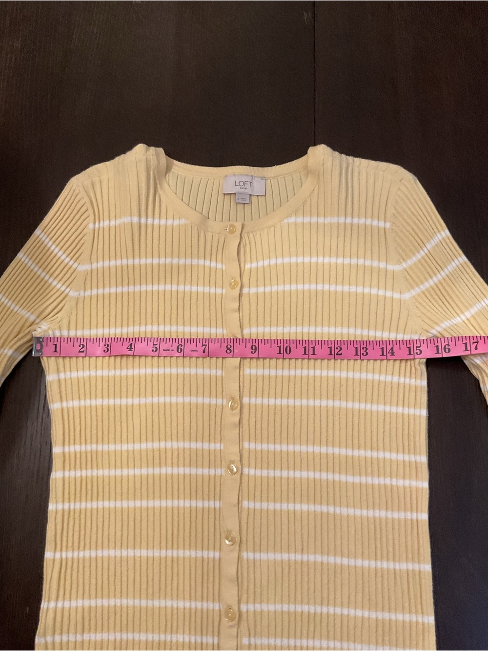 LOFT Yellow Striped Ribbed Cardigan - Picture 7 of 8